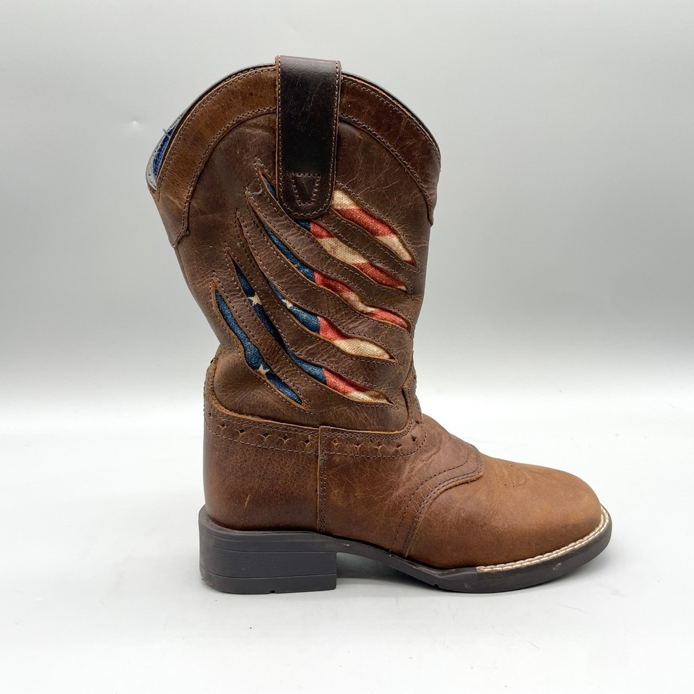 Cody James Kids 13 Scratch American Flag Cowboy Boots Brown Leather Square Toe